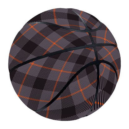 Grey And Orange Plaid Pattern Print Basketball