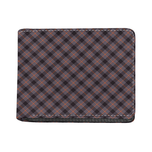 Grey And Orange Plaid Pattern Print Bifold Wallet