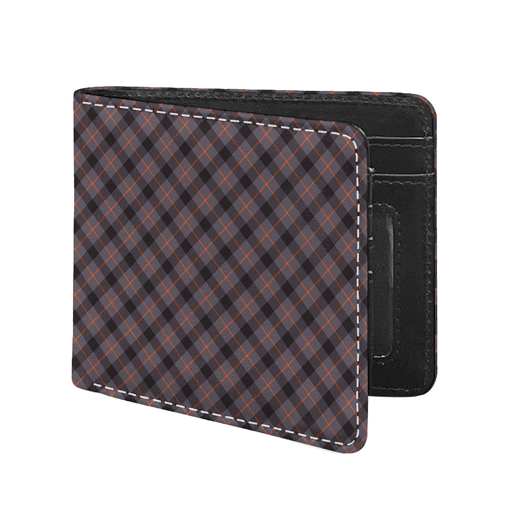 Grey And Orange Plaid Pattern Print Bifold Wallet