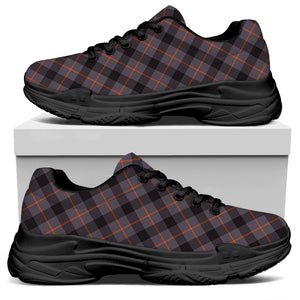 Grey And Orange Plaid Pattern Print Black Chunky Shoes