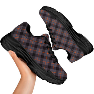 Grey And Orange Plaid Pattern Print Black Chunky Shoes