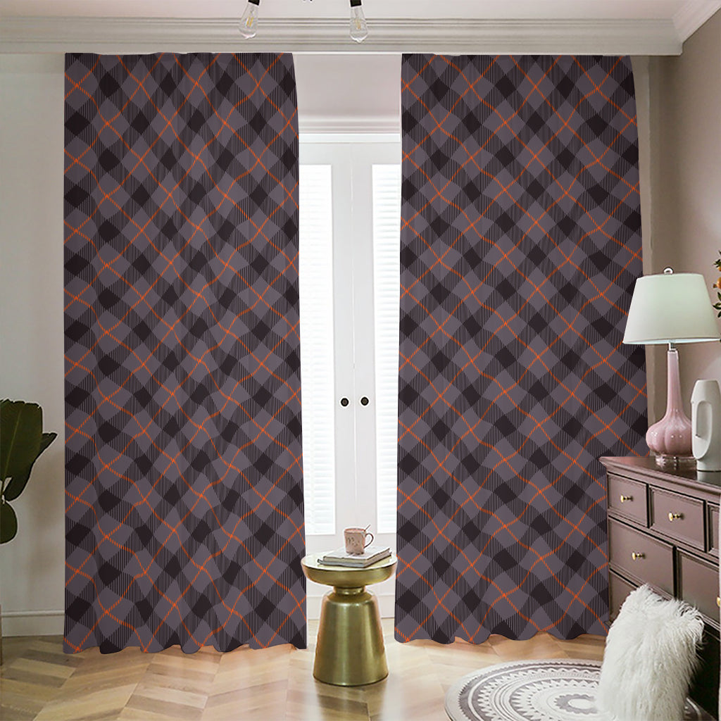 Grey And Orange Plaid Pattern Print Blackout Pencil Pleat Curtains