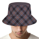 Grey And Orange Plaid Pattern Print Bucket Hat