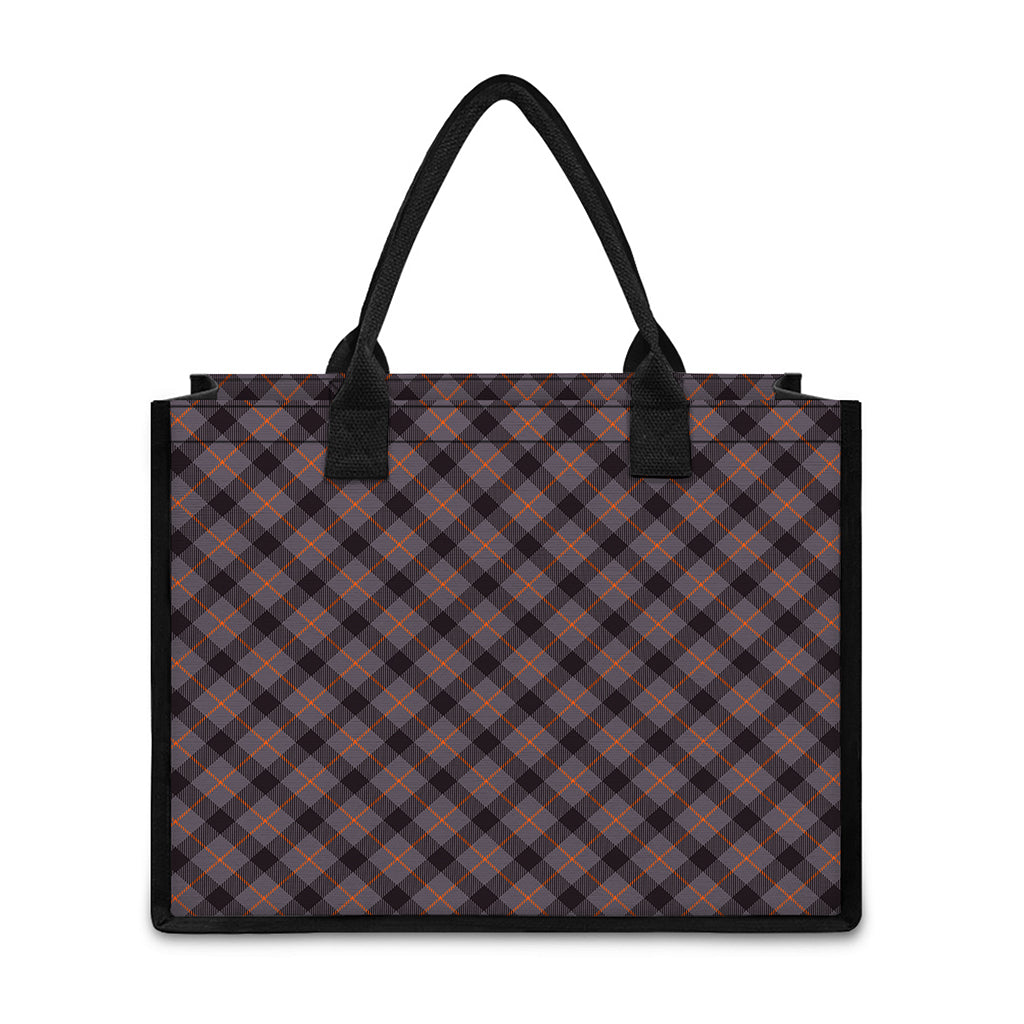 Grey And Orange Plaid Pattern Print Canvas Tote Bag