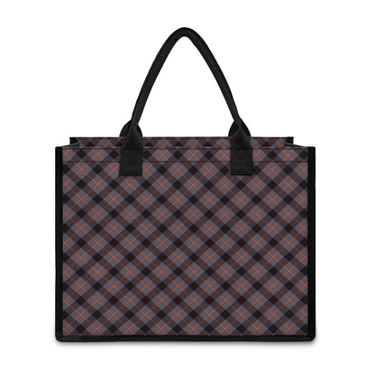 Grey And Orange Plaid Pattern Print Canvas Tote Bag