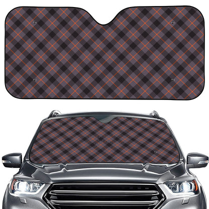Grey And Orange Plaid Pattern Print Car Windshield Sun Shade