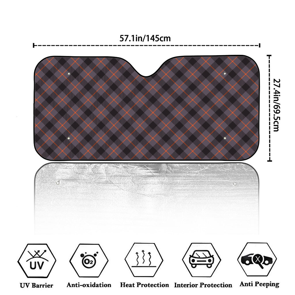 Grey And Orange Plaid Pattern Print Car Windshield Sun Shade