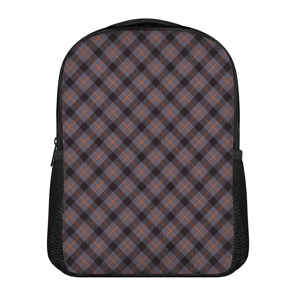 Grey And Orange Plaid Pattern Print Casual Backpack