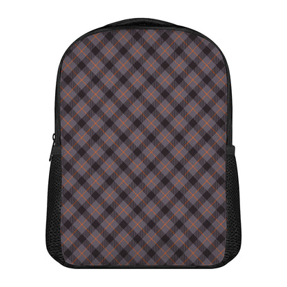 Grey And Orange Plaid Pattern Print Casual Backpack