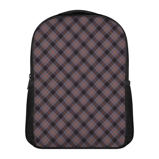Grey And Orange Plaid Pattern Print Casual Backpack