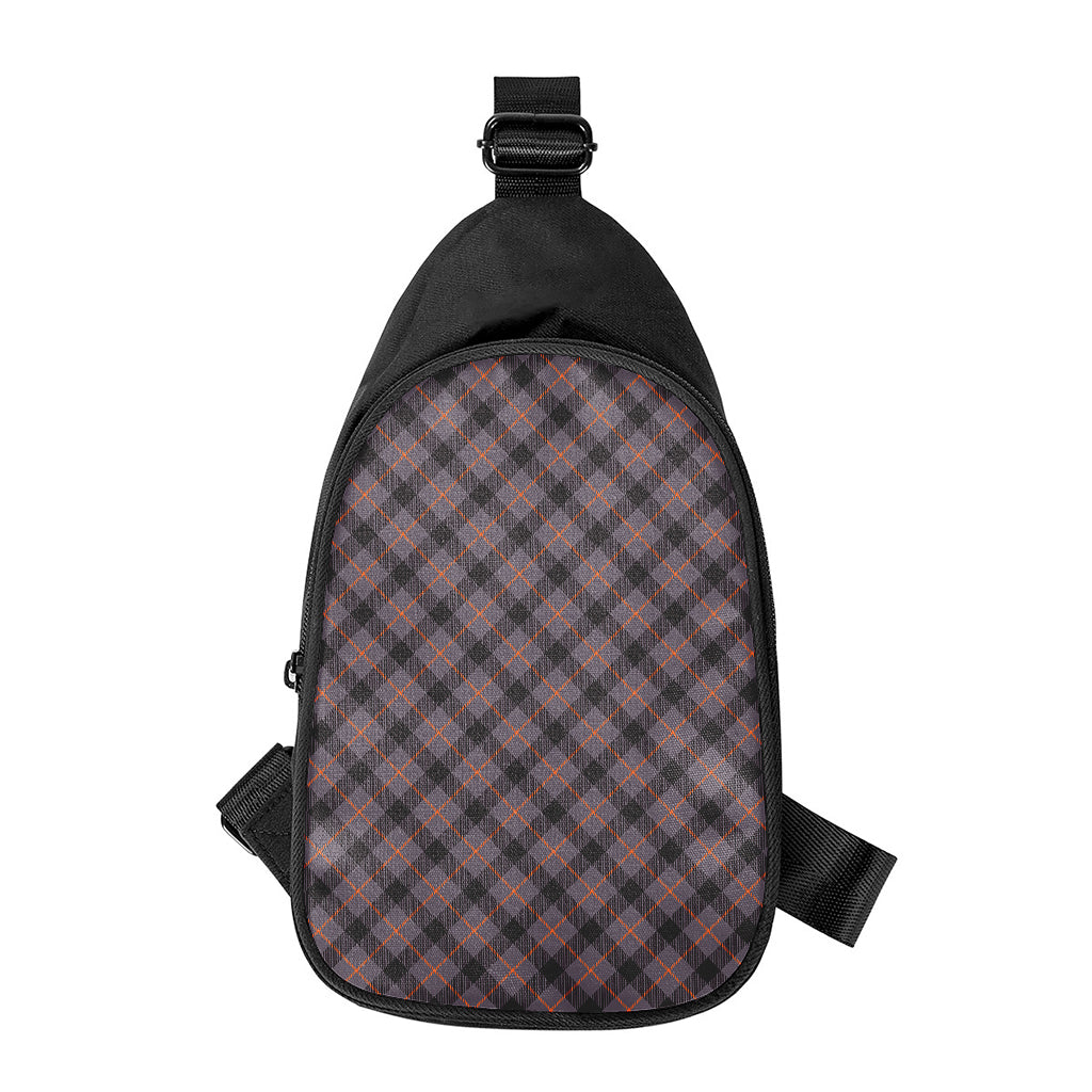 Grey And Orange Plaid Pattern Print Chest Bag