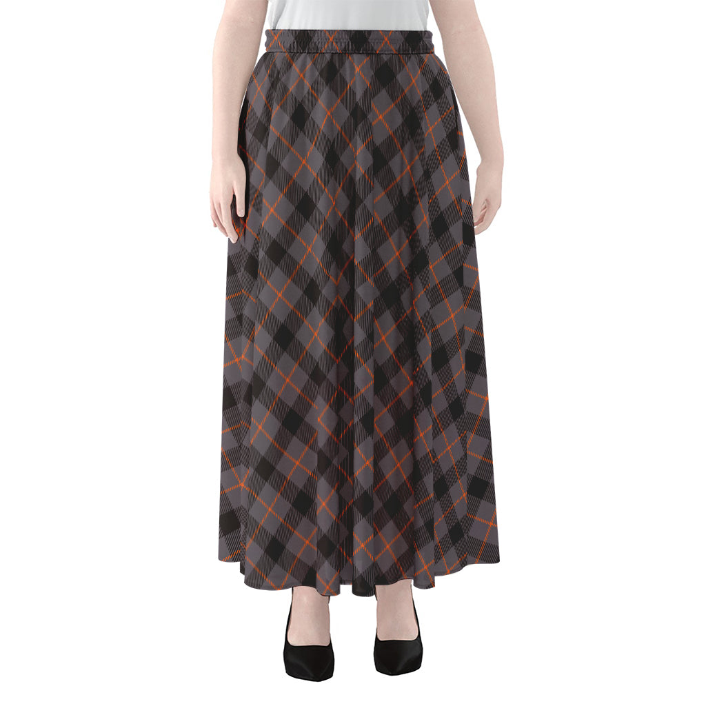 Grey And Orange Plaid Pattern Print Chiffon Maxi Skirt
