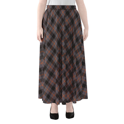 Grey And Orange Plaid Pattern Print Chiffon Maxi Skirt