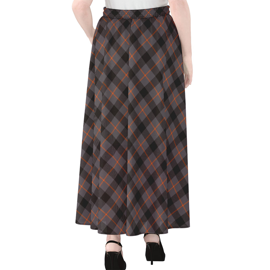 Grey And Orange Plaid Pattern Print Chiffon Maxi Skirt