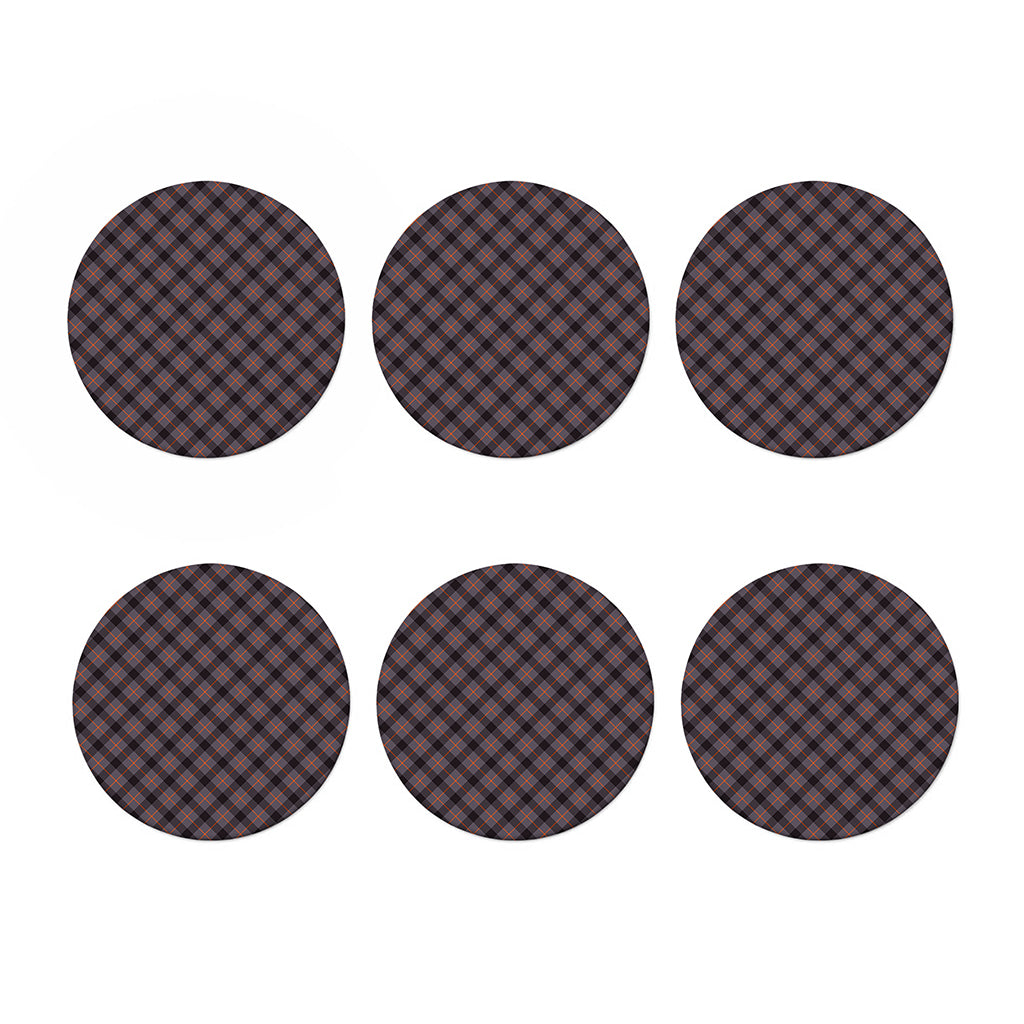 Grey And Orange Plaid Pattern Print Coaster Set
