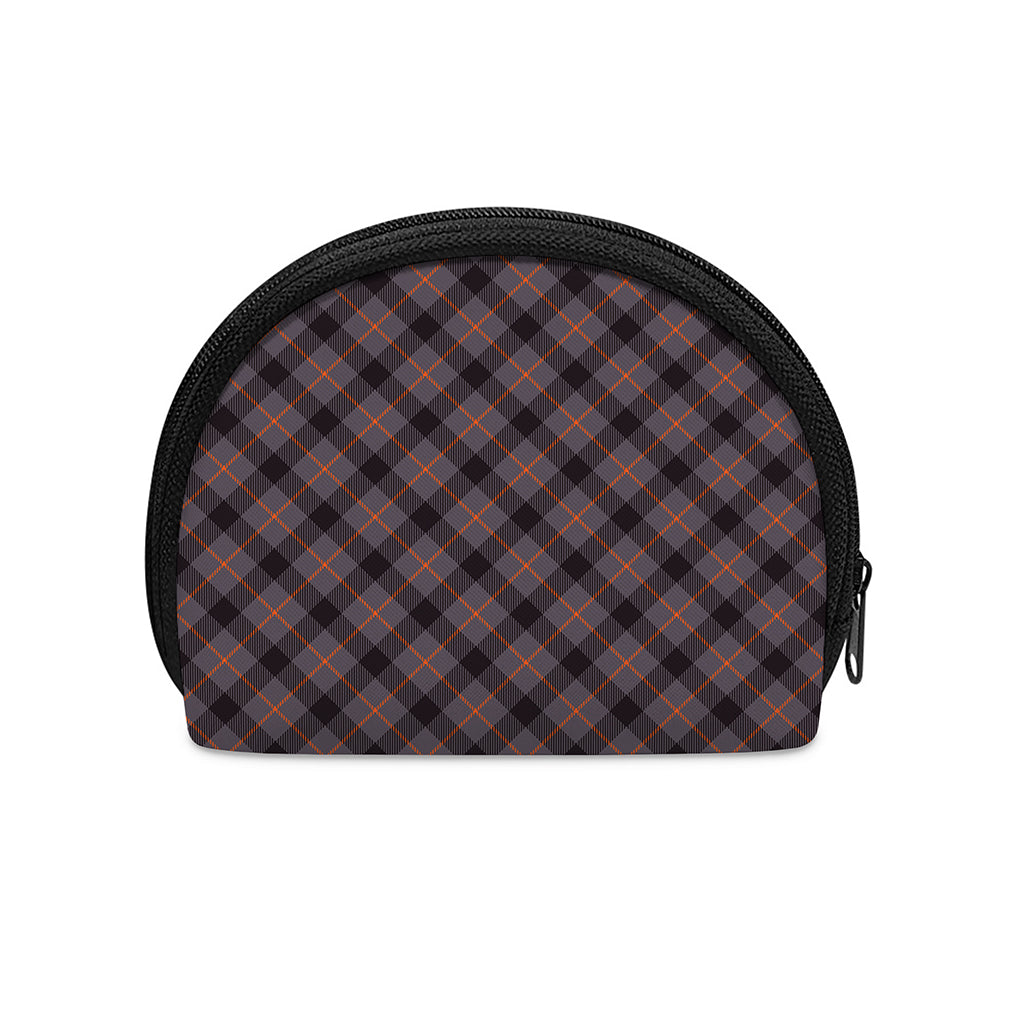 Grey And Orange Plaid Pattern Print Coin Purse