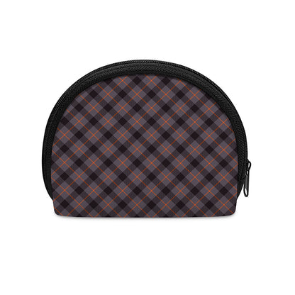 Grey And Orange Plaid Pattern Print Coin Purse