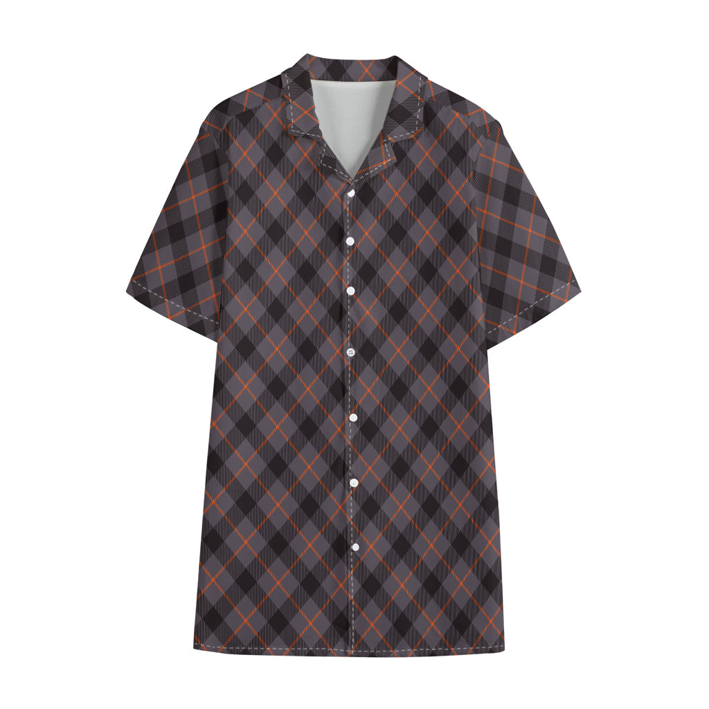 Grey And Orange Plaid Pattern Print Cotton Hawaiian Shirt