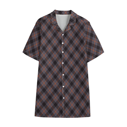 Grey And Orange Plaid Pattern Print Cotton Hawaiian Shirt
