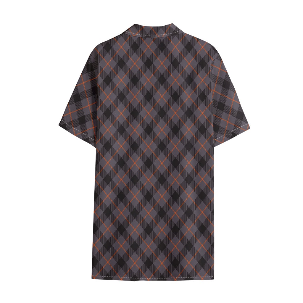 Grey And Orange Plaid Pattern Print Cotton Hawaiian Shirt