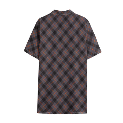 Grey And Orange Plaid Pattern Print Cotton Hawaiian Shirt
