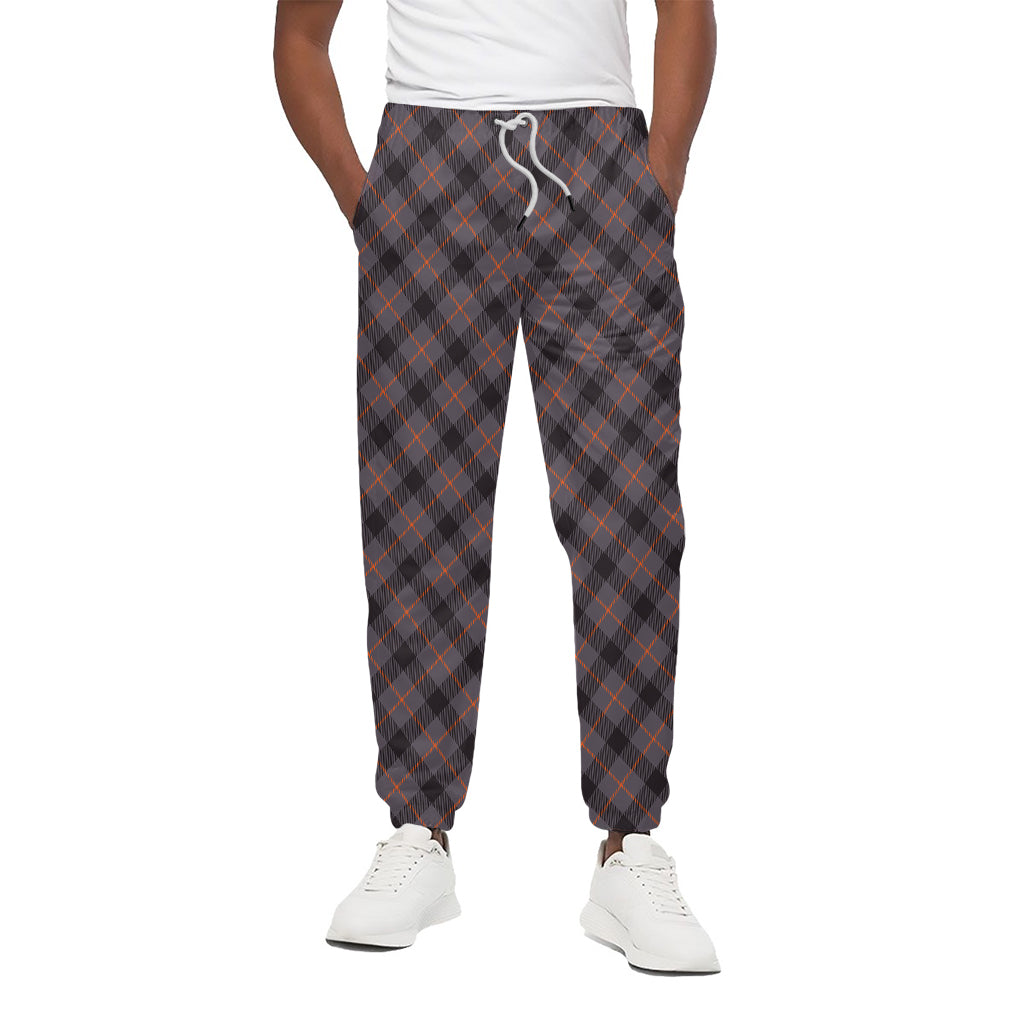 Grey And Orange Plaid Pattern Print Cotton Pants