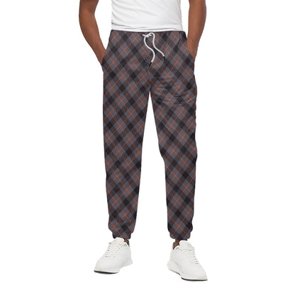 Grey And Orange Plaid Pattern Print Cotton Pants