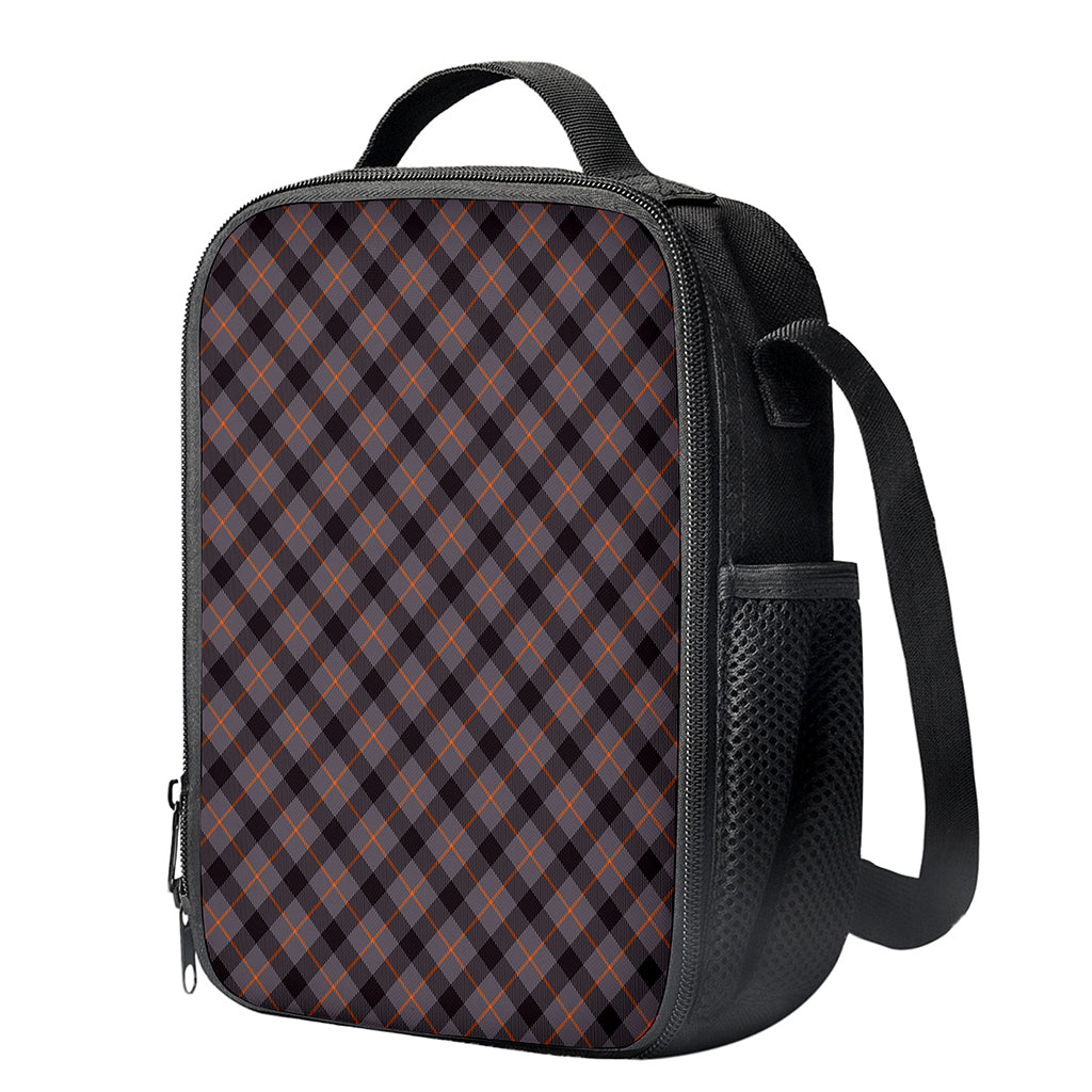 Grey And Orange Plaid Pattern Print Crossbody Lunch Bag