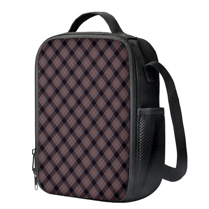Grey And Orange Plaid Pattern Print Crossbody Lunch Bag