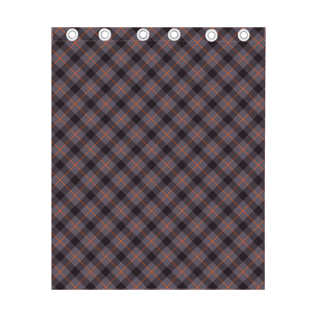 Grey And Orange Plaid Pattern Print Curtain