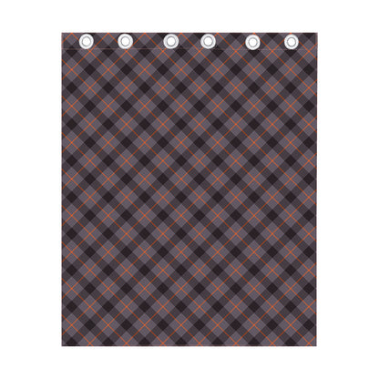 Grey And Orange Plaid Pattern Print Curtain