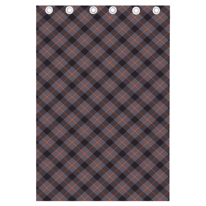 Grey And Orange Plaid Pattern Print Curtain