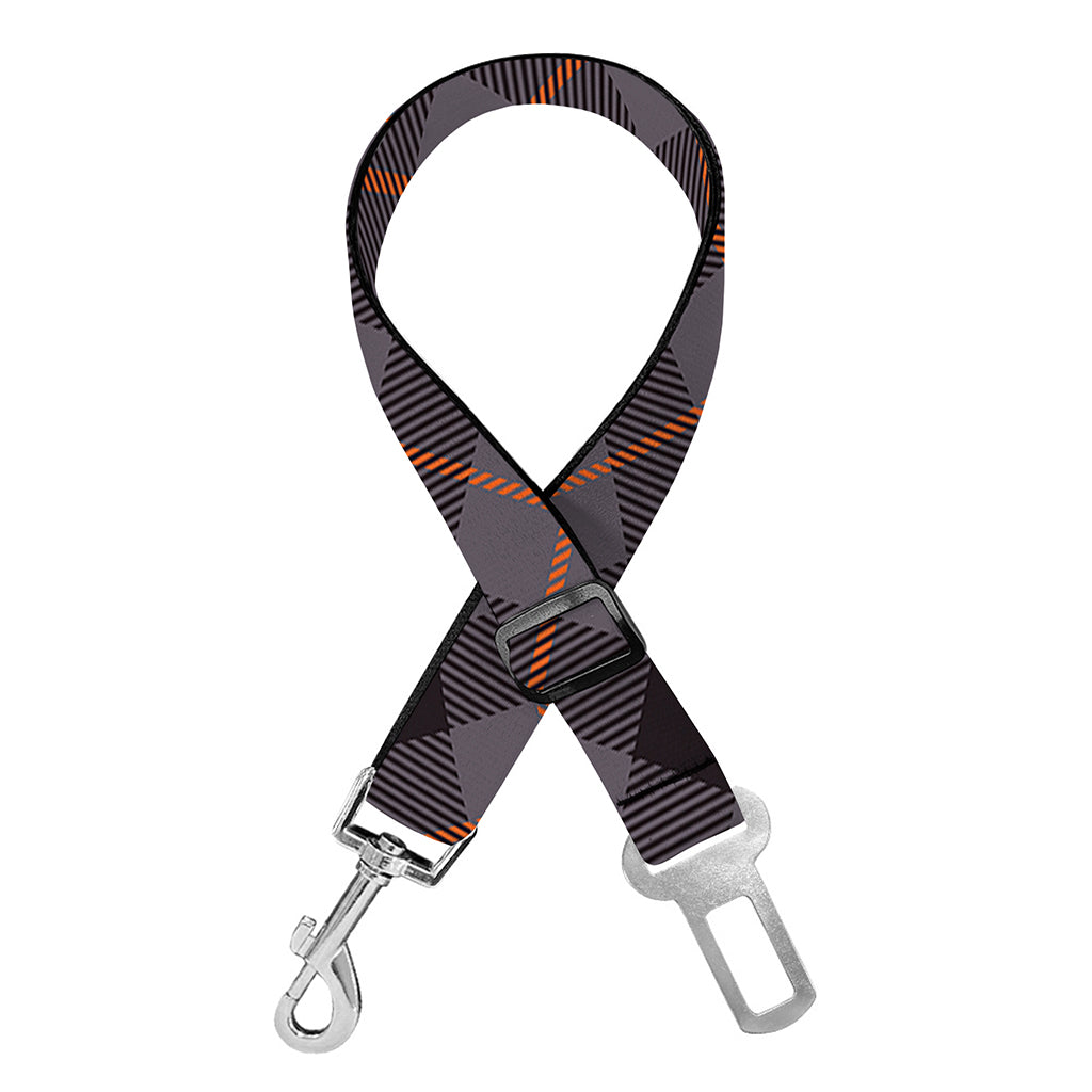 Grey And Orange Plaid Pattern Print Dog Seat Belt