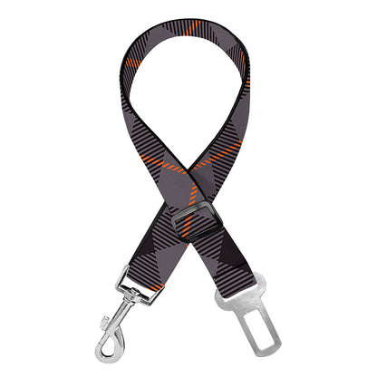 Grey And Orange Plaid Pattern Print Dog Seat Belt