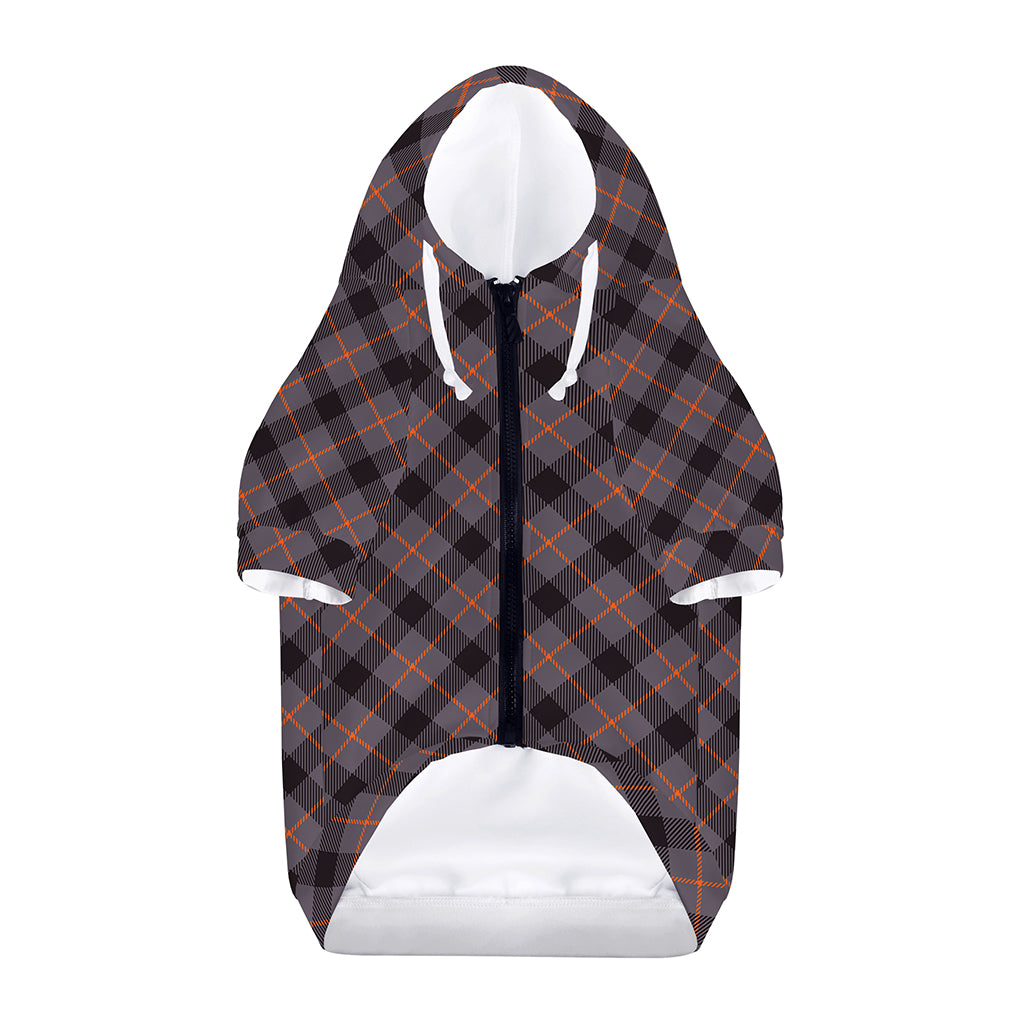 Grey And Orange Plaid Pattern Print Dog Zip Up Hoodie