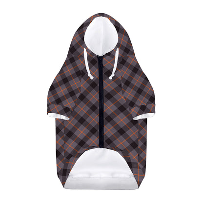 Grey And Orange Plaid Pattern Print Dog Zip Up Hoodie