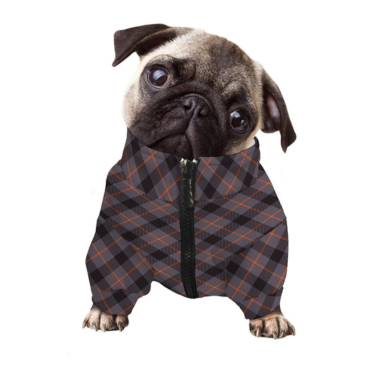 Grey And Orange Plaid Pattern Print Dog Zip Up Jacket