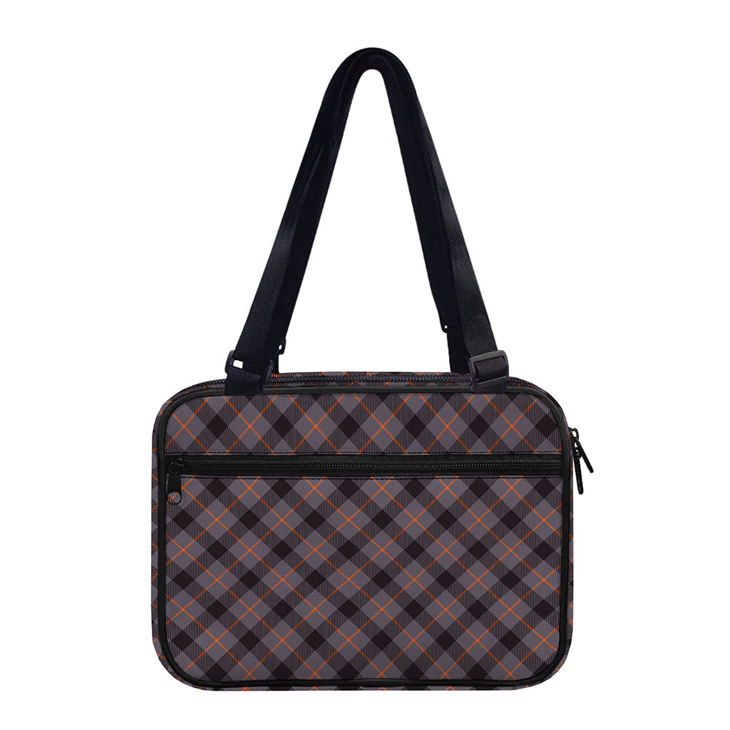 Grey And Orange Plaid Pattern Print Double Strap Bible Bag