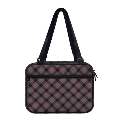 Grey And Orange Plaid Pattern Print Double Strap Bible Bag