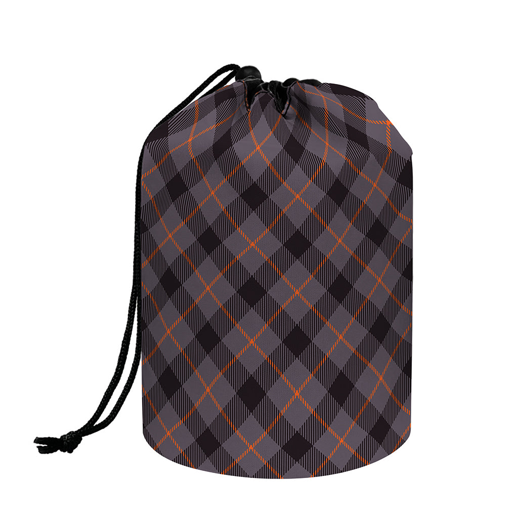 Grey And Orange Plaid Pattern Print Drawstring Makeup Bag