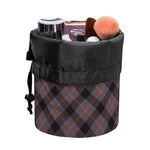 Grey And Orange Plaid Pattern Print Drawstring Makeup Bag