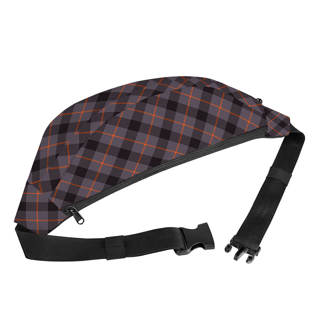 Grey And Orange Plaid Pattern Print Fanny Pack