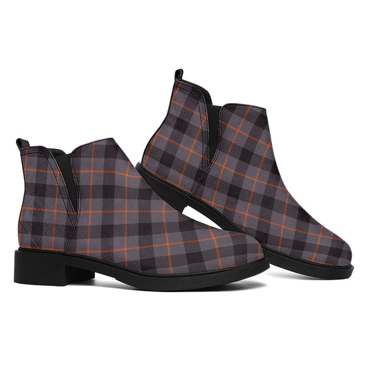 Grey And Orange Plaid Pattern Print Flat Ankle Boots