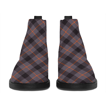 Grey And Orange Plaid Pattern Print Flat Ankle Boots