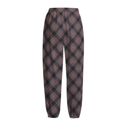Grey And Orange Plaid Pattern Print Fleece Lined Knit Pants