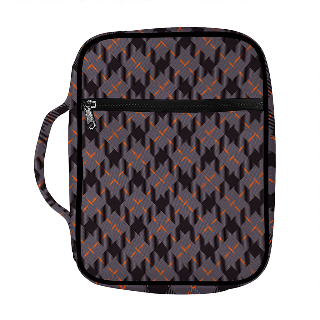 Grey And Orange Plaid Pattern Print Front Pocket Bible Bag