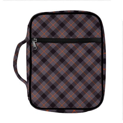 Grey And Orange Plaid Pattern Print Front Pocket Bible Bag