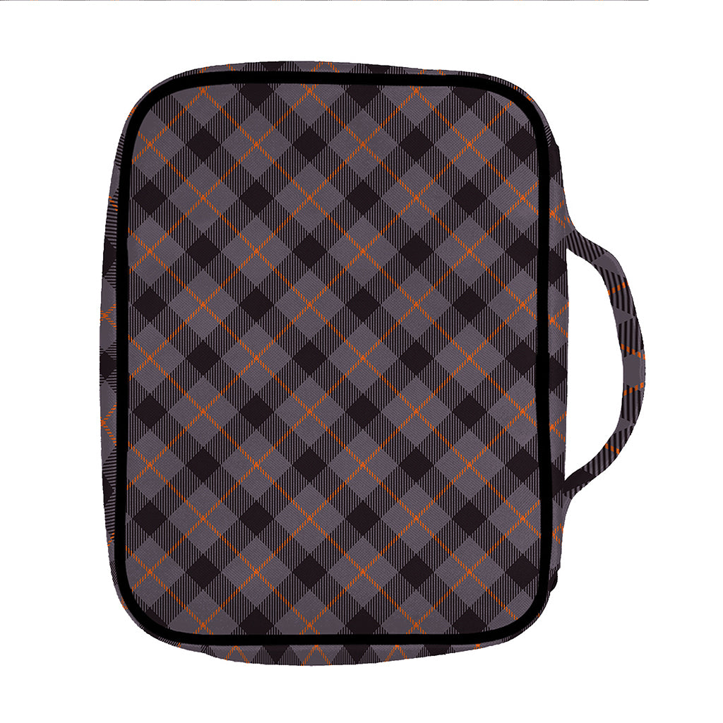 Grey And Orange Plaid Pattern Print Front Pocket Bible Bag