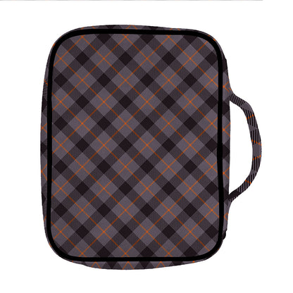 Grey And Orange Plaid Pattern Print Front Pocket Bible Bag