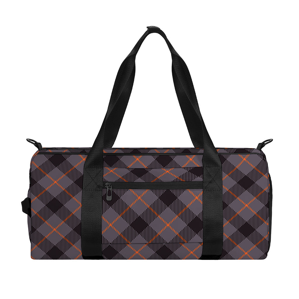 Grey And Orange Plaid Pattern Print Gym Bag